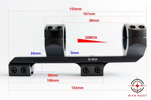 Egyrészes eltolt 20MOA döntött magas céltávcső szerelék 30mm-es és 25,4mm-es tubushoz 11mm sínre