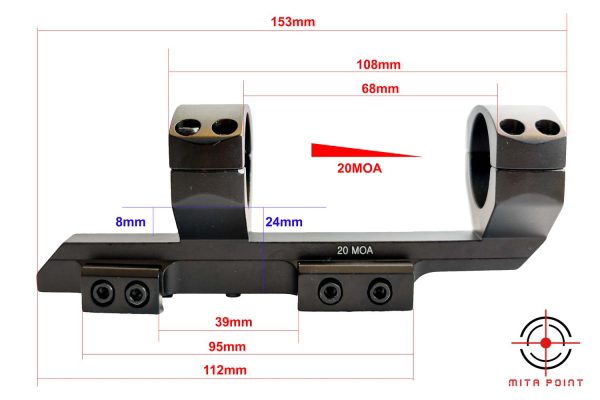 MitaPoint Egyrészes eltolt 20MOA döntött magas céltávcső szerelék 30mm-es és 25,4mm-es tubushoz picatinny sínre